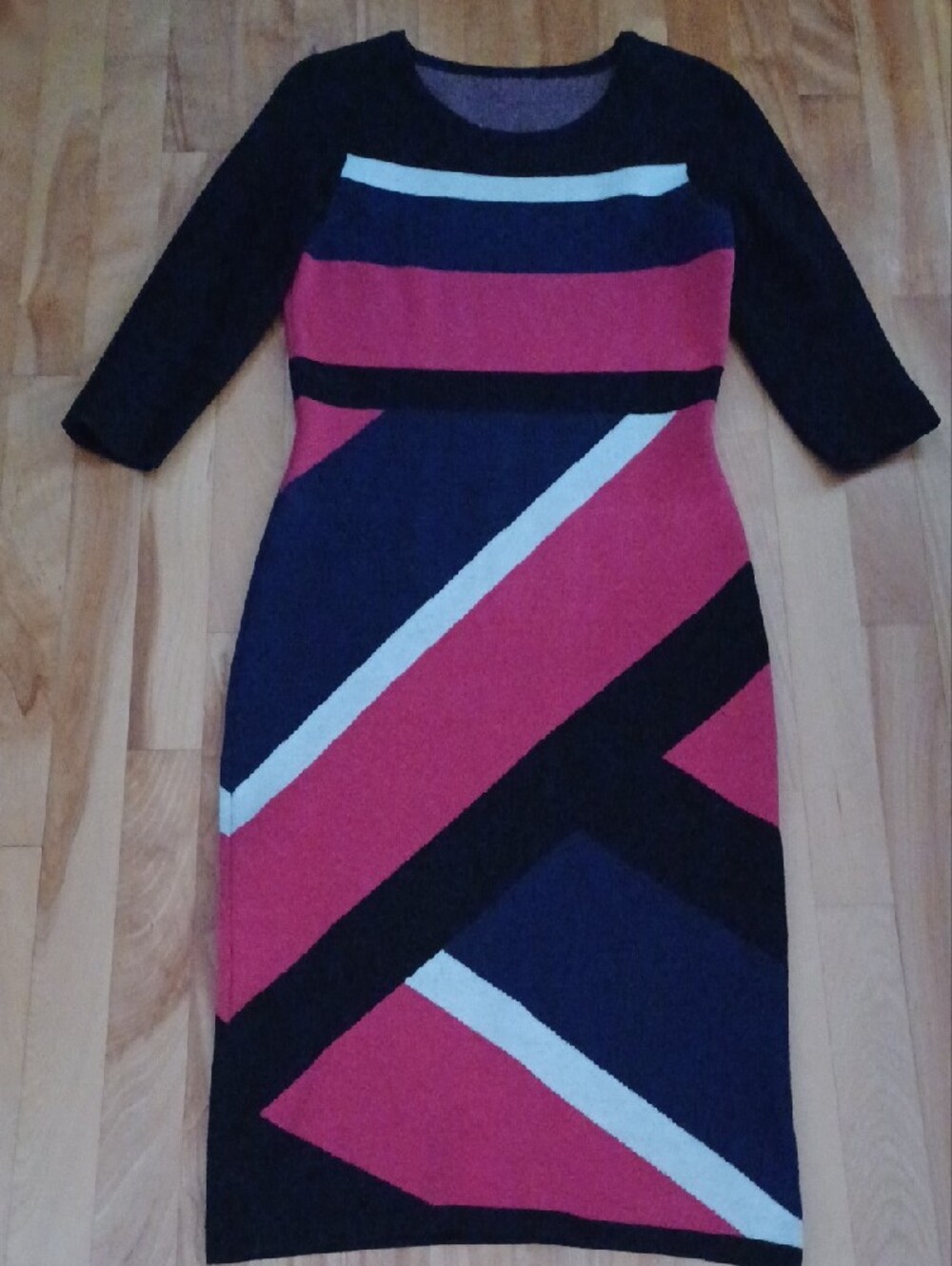 Colorblock Knit Dress in Navy, Pink & White